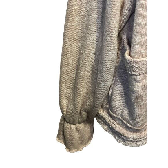 FP Beach Free People Mara Cardi •M• Terry Taupe Pink Puff Sleeve Tassel Jacket - Picture 8 of 15